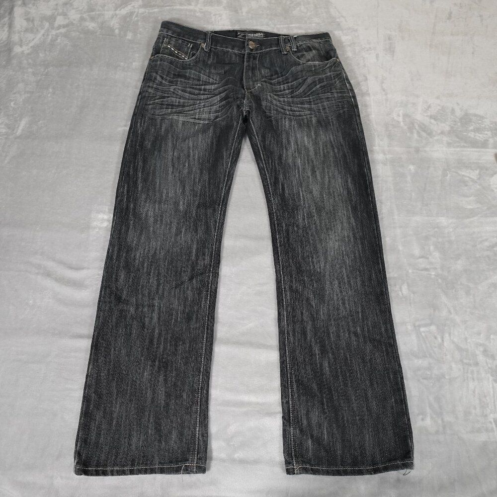 Vintage Jinzu Denim Jeans Mens 36x32 Straight Fit Flap Pocket Distress Blue Y2K